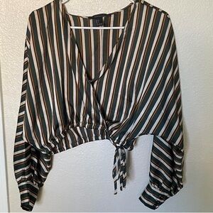 Forever 21 Green and White Striped Wrap Blouse